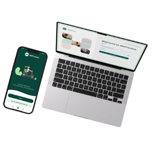 WeProcess dashboard and case tracking illustration
